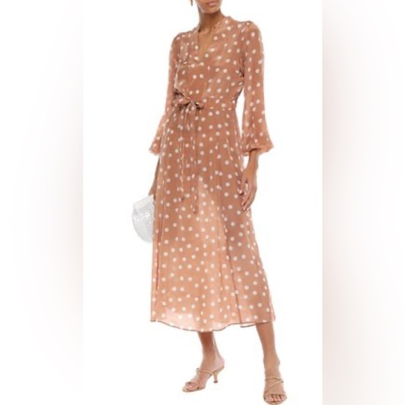By TiMo POLKA-DOT CHIFFON MIDI DRESS CAMEL size XS - Picture 1 of 4